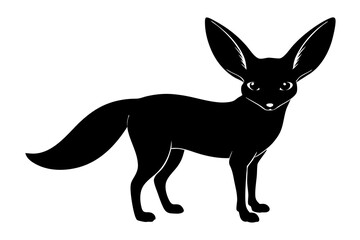 Fennec Fox Small with Oversized Ears and a Sleek Body Silhouette Vector Illustration