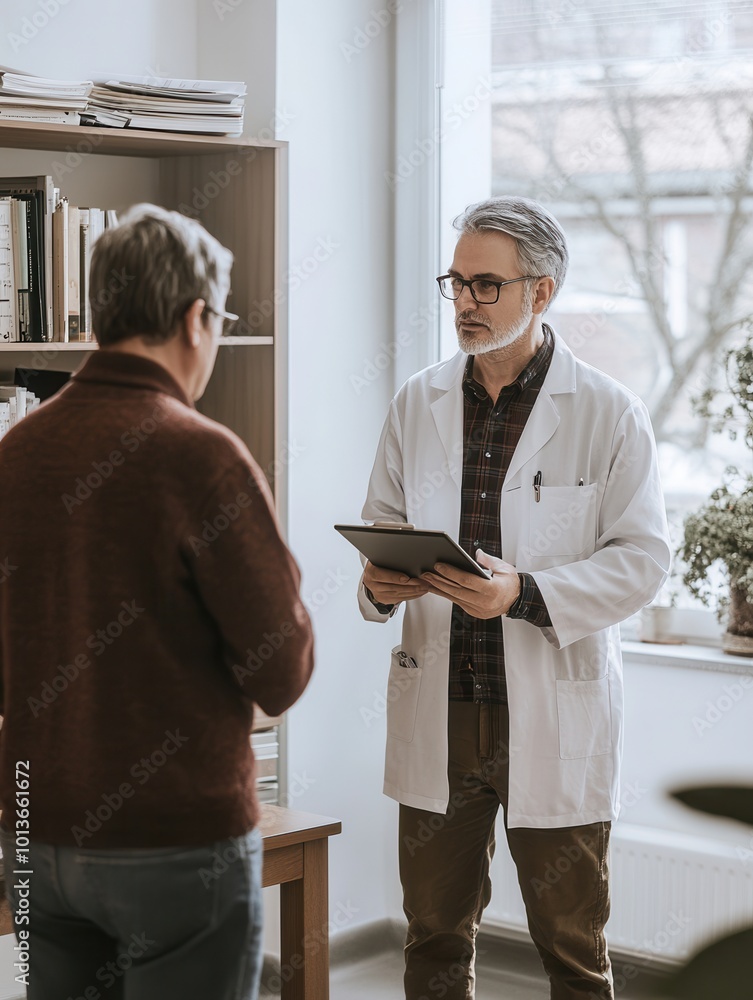 Aufkleber a doctor explains the diagnosis to a patient in a well-lit consultation room, fostering an open dial
