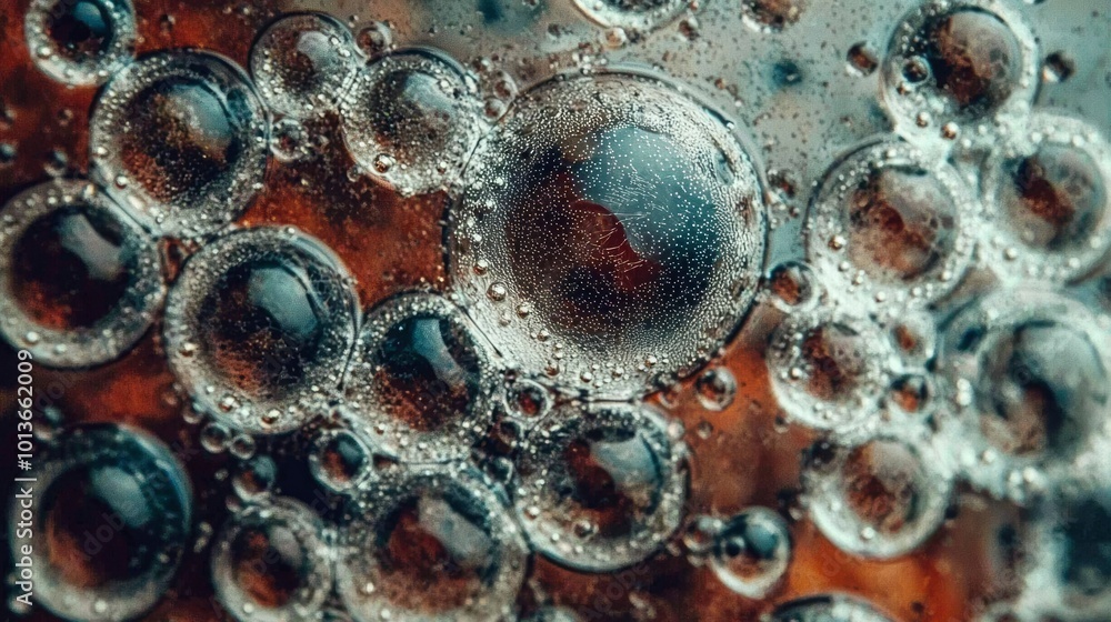 Poster abstract close-up of circular patterns with water droplets and a brown background