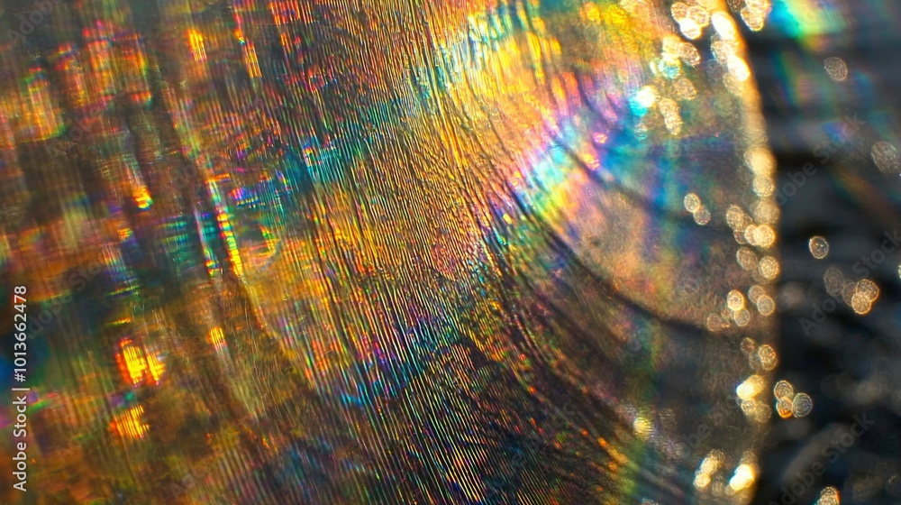 Poster abstract iridescent surface with defocused light reflections