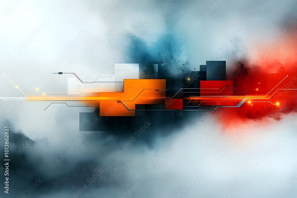 Poster conceptual abstract digital art depicting a dynamic and interconnected smart transportation grid wit