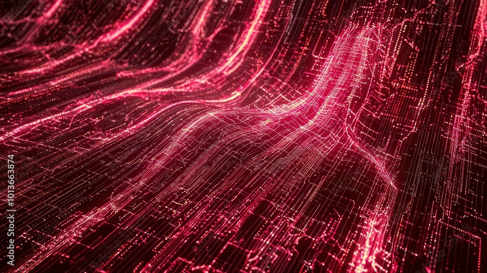 Poster abstract red and white network of lines and dots