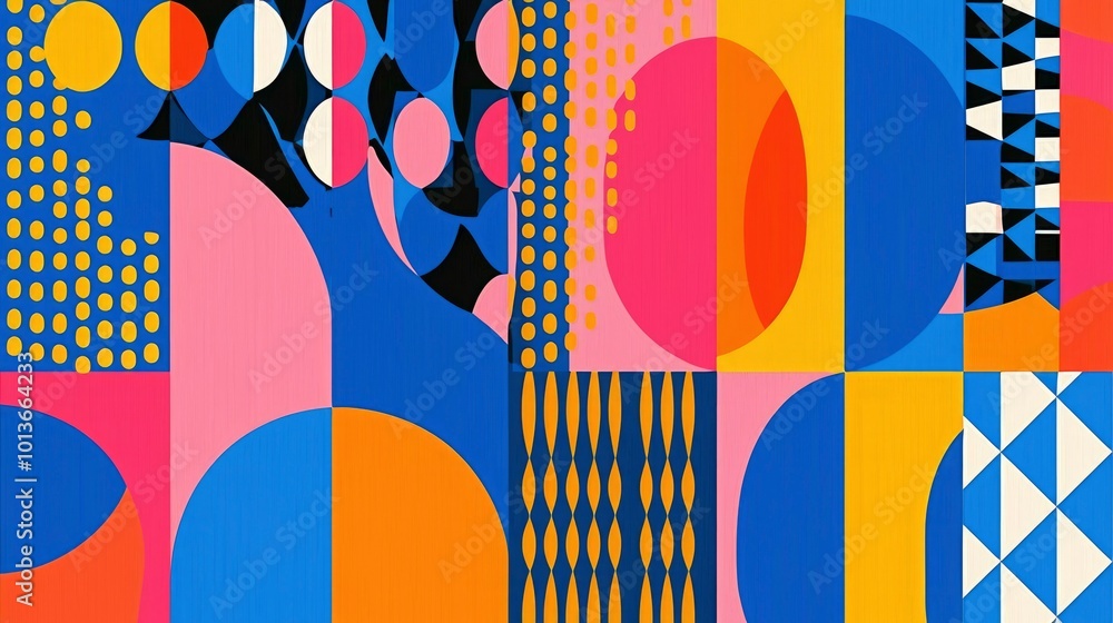 Poster abstract geometric pattern with vibrant colors and curved shapes