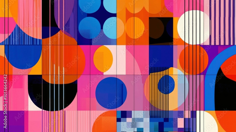 Poster abstract geometric pattern with bright colors and circular shapes