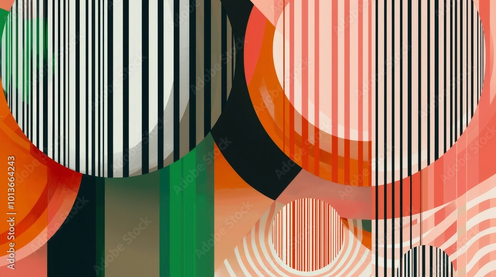 Poster abstract geometric composition with overlapping stripes and circles