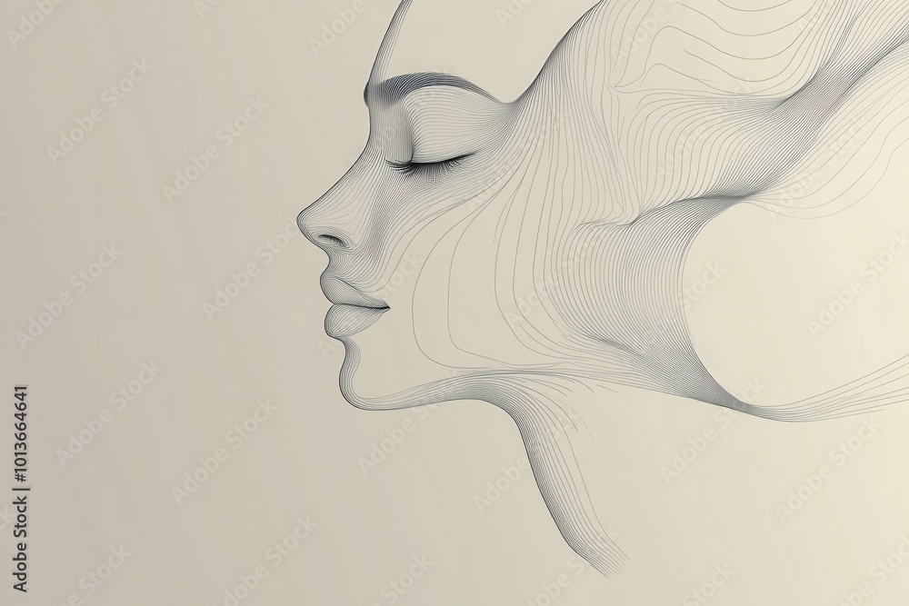 Leinwandbilder an elegant female face emerges through flowing lines, blending simplicity and artistic expression in