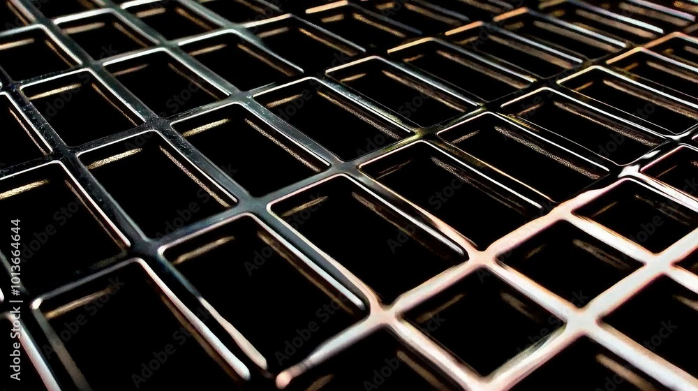 Poster close-up of a silver grid with rectangular openings