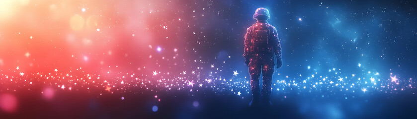 Veterans Day Honor: Glowing Abstract Star and American Flag Concept - A Striking Digital Art Advertisement Celebrating National Pride and Respect for our Heroes