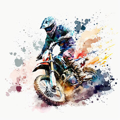 Beautiful Motorcycle Watercolor Clipart, Motorbike Colored Design for Your Corporate and Business Graphic Resource or Creative Project, Ai Generative