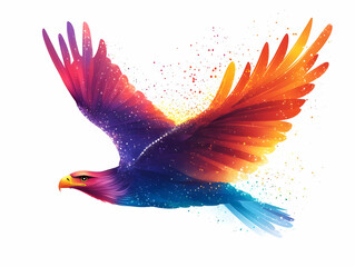 Fototapeta premium Flat Glowing Abstract Eagle Soaring with Vibrant Light Trails - Dynamic Digital Art Symbolizing Freedom and Courage for Hari Pahlawan