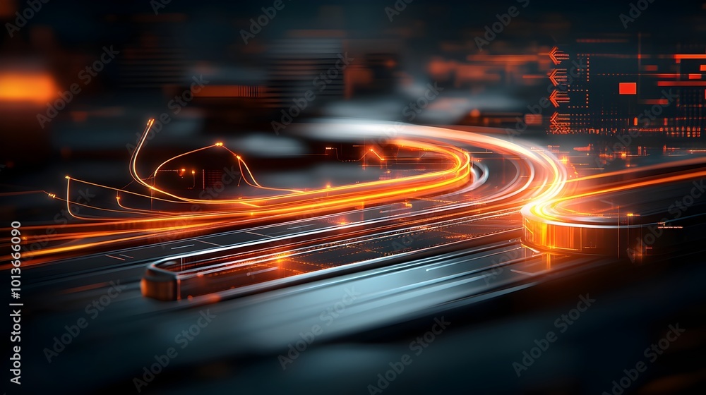 Poster intelligent mobility ecosystem conceptual art depicting a futuristic smart transportation grid with 