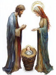Holy Family, Nativity Scene, Christmas Illustration