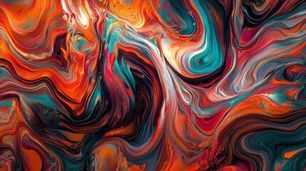 Abstract Swirling Painting with Orange, Red, Blue, and Black Hues