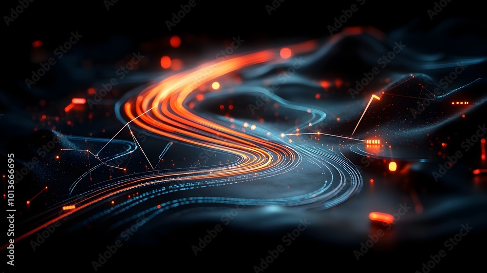 Poster conceptual abstract image of a futuristic smart transportation web featuring an intricate network of