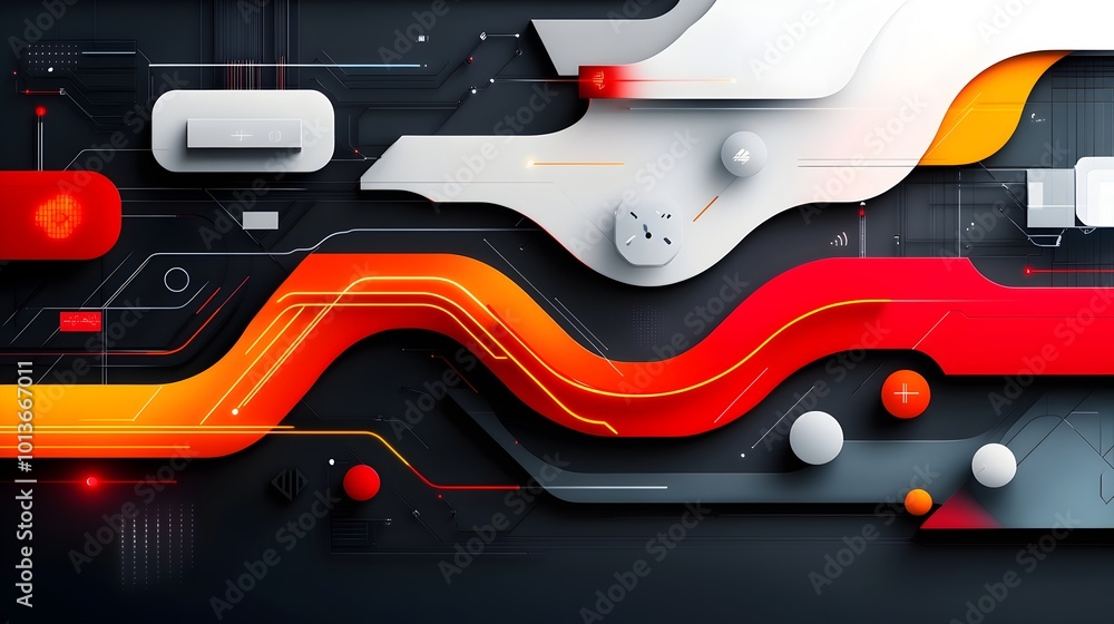 Poster conceptual abstract design evoking the fluidity and interconnectivity of a smart transit network