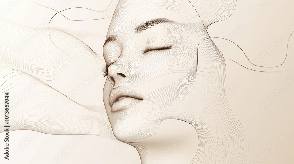 Aufkleber flowing lines gracefully form the delicate and tranquil outline of a female face, conveying serenity