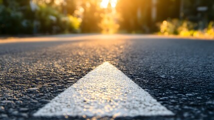 Fototapeta premium Conceptual image of an asphalt road featuring a direction arrow, symbolizing choice and decision-making
