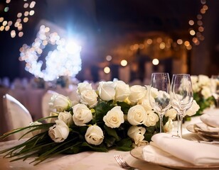 Soft Focus on White Roses at a Wedding Reception
