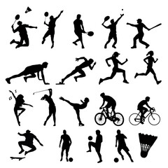 Silhouettes of various sports activities in the world