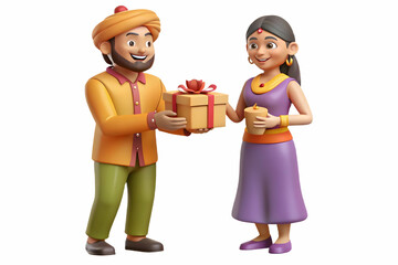 Flat Candid shot of a couple exchanging Labh Pancham greetings concept as A candid capture of a couple warmly greeting each other with folded hands during Labh Pancham. The scene is simple yet profoun