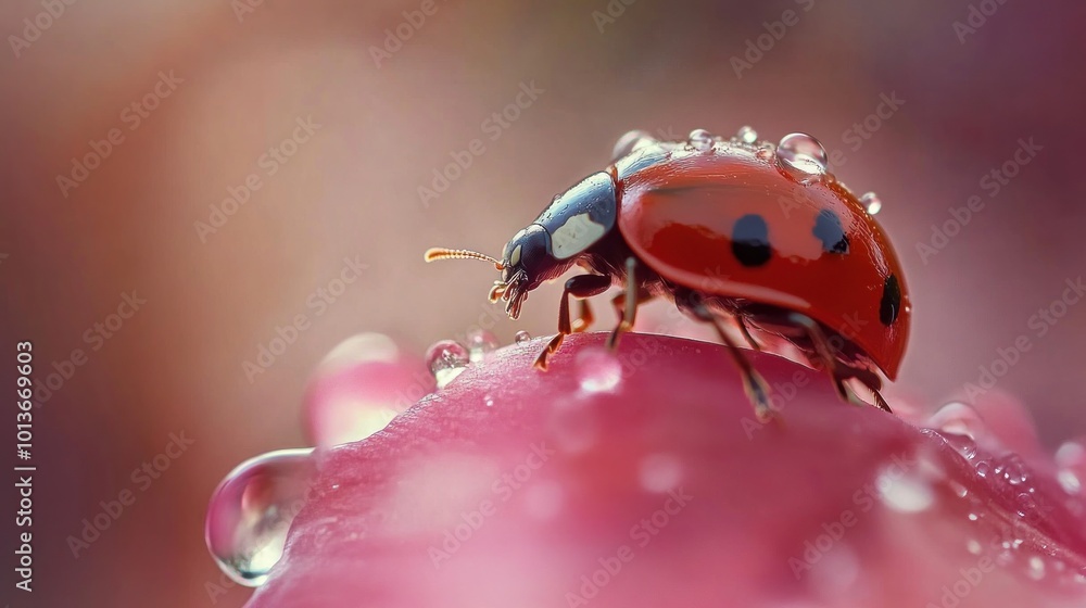 Wall mural Ladybug on a Dew-Covered Petal