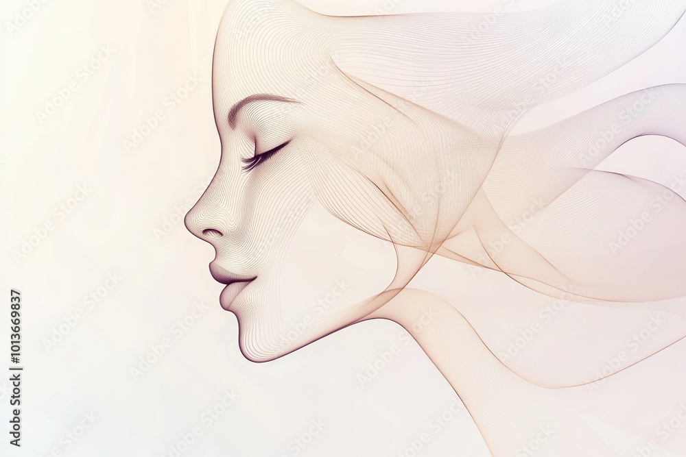 Aufkleber flowing lines intricately form an outline of a female face, exuding a sense of peace and elegance th