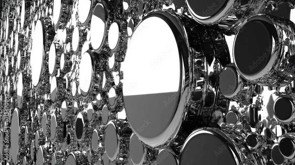 Poster abstract chrome metallic surface with circular openings