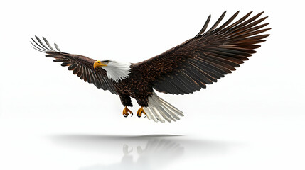 Obraz premium 3D Glossy American Flag and Eagle Emblem Over Reflective Surface - Veterans Day Symbol of National Pride and Freedom, Icon on White Background