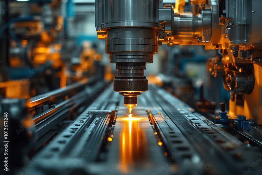 Poster high-precision cnc machining in an industrial setting with warm lighting