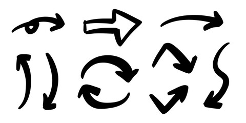 ベクターのペンの手書きの矢印セット 白黒