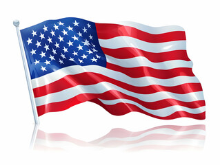 Fototapeta premium Flat Glossy American Flag Waving Over Reflective Background - Vibrant Vector Illustration Depicting National Pride for Veterans Day with Dynamic Motion Effect
