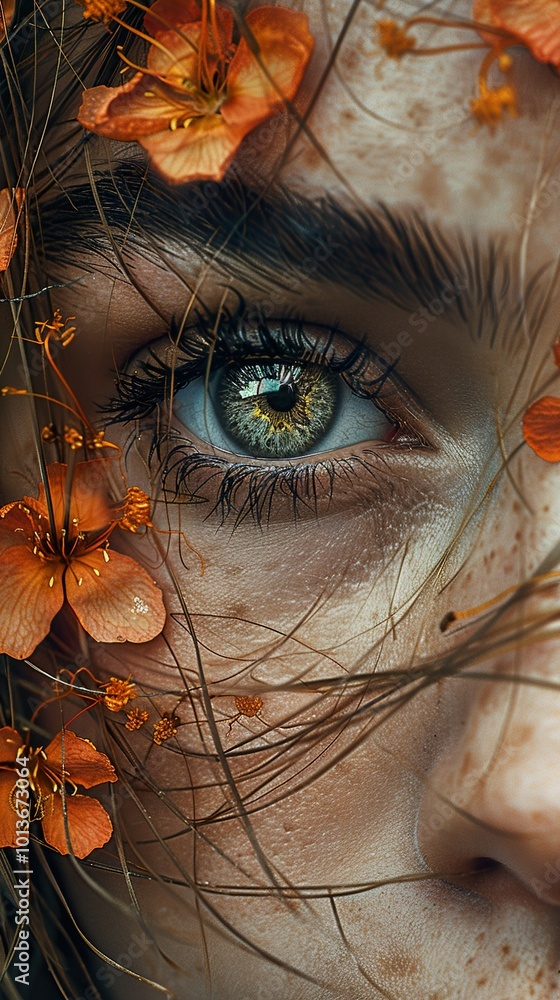 Canvas Prints Close-Up Portrait of a Woman's Eye with Flowers