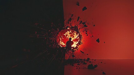 A Silhouette of a Man in a Fiery Explosion