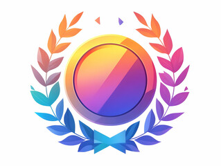 Obraz premium Flat Glossy Holographic Medal with Laurel Wreath and Copy Space for Hari Pahlawan Honor and Victory - Elegant Reflective Design in Simple Vector Illustration