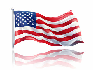 Obraz premium Flat Glossy American flag waving over a reflective background concept as A vibrant background featuring a glossy American flag waving against a reflective surface. The scene captures the essence of Ve