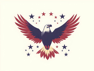 Obraz premium Flat Eagle Emblem and Ascending Stars - Inspiring Vector Illustration Symbolizing Freedom and Veterans Day Honor in a Simple, Smart Business Style