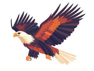 Obraz premium Flat Vector Illustration of American Eagle and Military Ribbon Floating in Mid-Air, Symbolizing Valor and Dedication of Veterans on White Background