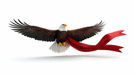 Fototapeta premium 3D American Eagle and Military Ribbon Floating Icon - Symbol of Valor and Dedication for Veterans on White Background