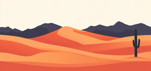 Desert landscape with rolling dunes and distant mountains under a clear sky.