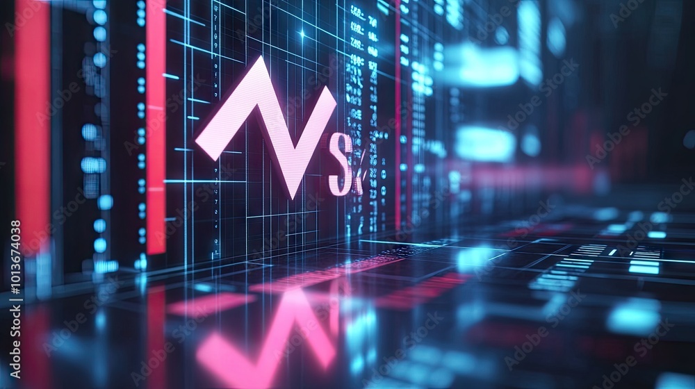 Poster abstract digital design featuring a futuristic data interface with glowing graphics and a logo in a 