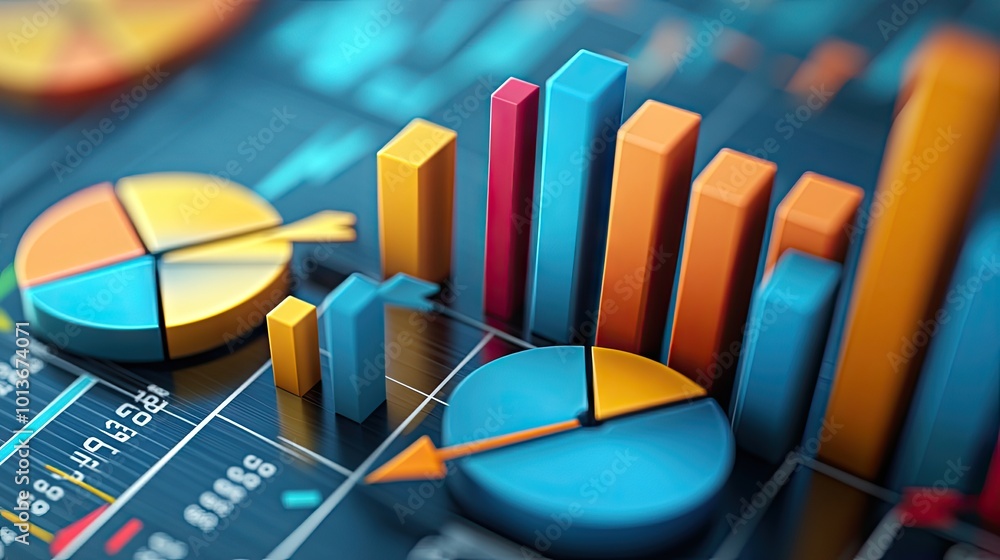 Aufkleber colorful data visualization with bar graphs and pie charts, illustrating statistical analysis and fi