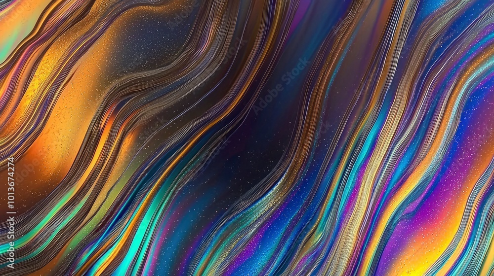 Poster abstract iridescent wavy pattern with embedded sparkle