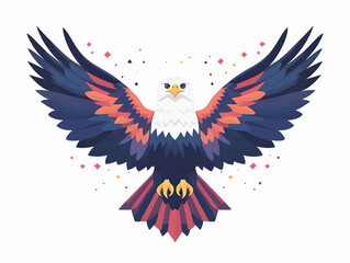 Obraz premium Flat American eagle and star with Land of the Free text concept as A powerful abstract vector featuring an American eagle and a star isolated on a white background. The text Land of the Free is positi