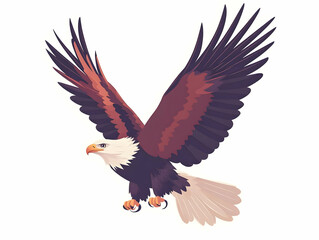 Flat Vector Illustration of American Eagle and Flag Floating in Space - Symbol of Freedom and National Pride
