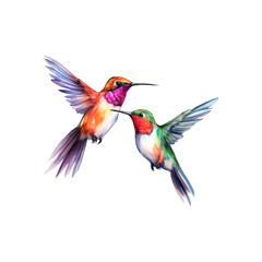 Fototapeta premium Two hummingbirds on a branch with pink flowers are perfect for nature themed designs, greeting cards, and springtime illustrations. Generative AI