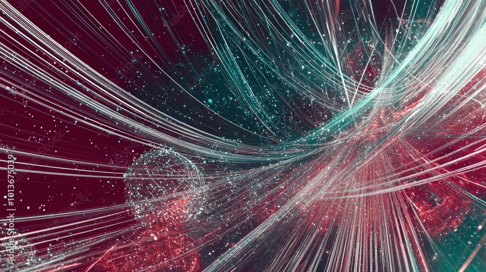 Aufkleber abstract intertwined lines with glittering particles on a red and blue background