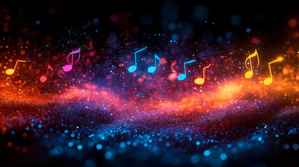 Fototapeta premium Musical Galaxy: A mesmerizing abstract image featuring vibrant musical notes floating through a cosmic sea of twinkling lights, representing the power of music to transport us to other worlds.