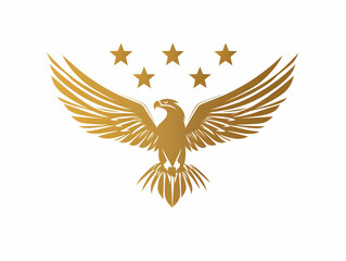 Fototapeta premium Flat Stars and eagle emblem suspended mid air concept as An inspiring image of stars and an eagle emblem suspended mid air isolated on a white background. The elements symbolize freedom and the honor 