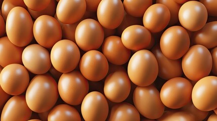 A close-up view of a pile of fresh, brown eggs, showcasing their smooth texture and warm tones.