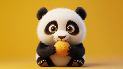 Obraz premium Cute Cartoon Panda Holding a Round Object